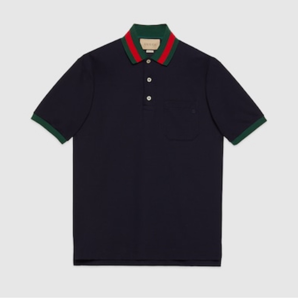 Gucci Cotton Piquet Polo with Web Collar